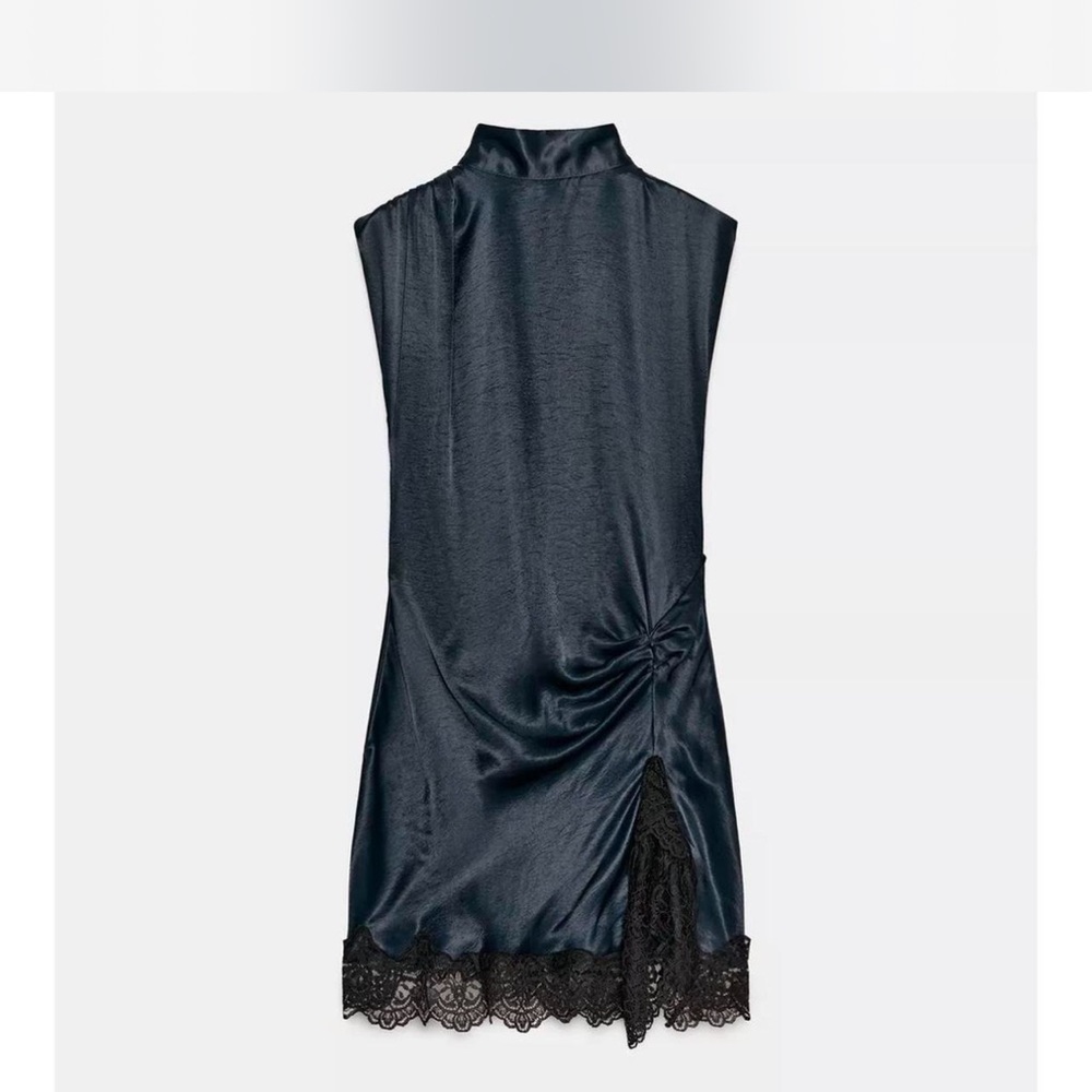Zara Navy Blue Mini Dress with Black Lace